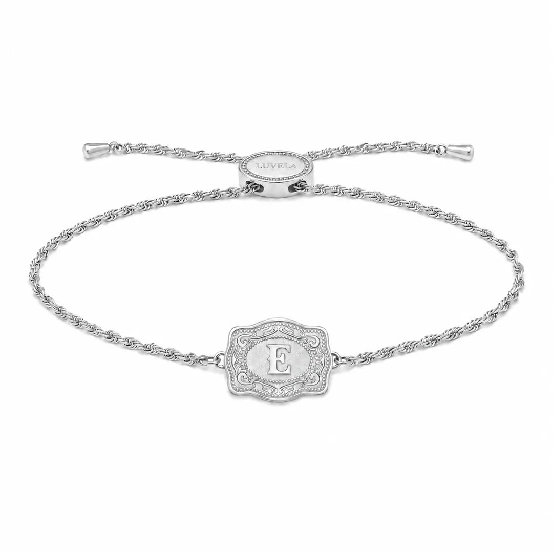 Mini Silver Belt Buckle Initial Bracelet