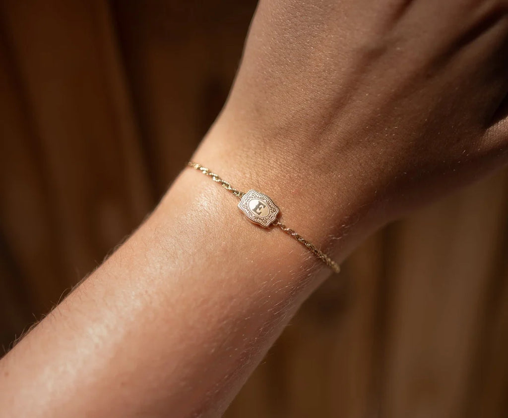 Mini Silver Belt Buckle Initial Bracelet