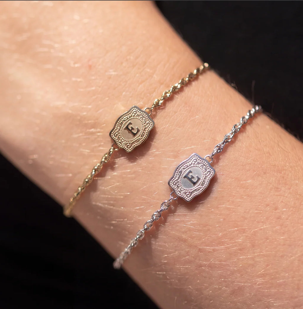 Mini Silver Belt Buckle Initial Bracelet